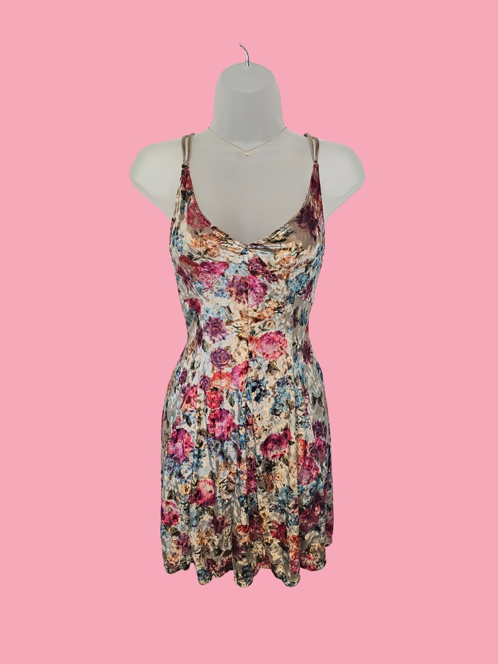 American Eagle Floral Velvet Slip Dress in Multi-Color
